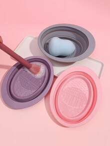 1/2 Packs Makeup Brush Cleaner Mat Foldable Silicone Makeup Brush Cleaner Bowl Pads Portable Scrubber Cleaning Tool For Makeup Brush Set Foundation Powder Concealers Eye Shadows Makeup Brushes - Multicolor - View 3