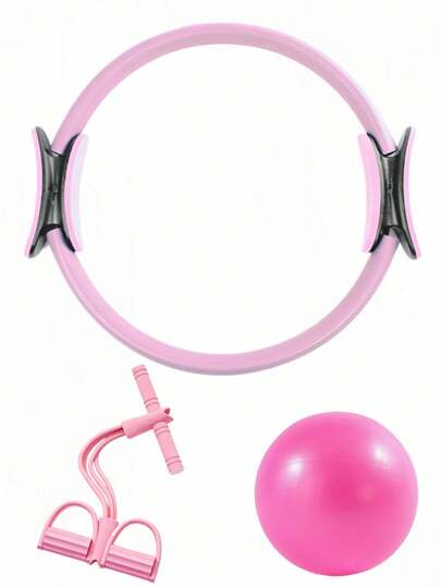 1set/3pcs Pilates Set, Yoga Set, Pilates Ring, Resistance Band With 6 Tubes (For Squats And Stretching), Pilates Ball, Essential Pilates Set, Fitness Equipment, Women's Shaping Training Set, Universal Pilates Set, Fit Home, Outdoor Fitness