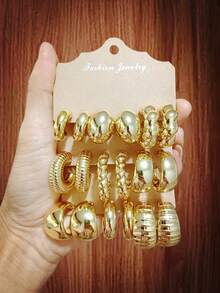 3-9 Pairs Thick Gold Tone Hoop Earrings Set, Low Allergy Thick Gold Earrings For Women - Gold - View 6