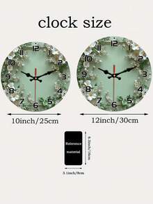 10/12 Inch Silent Wall Clock, Wreath Design - Light Green Wood Grain, White Flowers And Green Leaves - Elegant European Round Wall Clock, Suitable For Living Room Or Study - Batteries Not Included - Multicolor - View 6