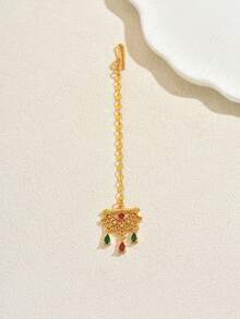 1pc Elegant Gold-Plated Waterdrop Tassel Fashion Headpiece, Suitable For Arabian Bride, Wedding, Party, Festival, Head Chain, Hair Accessories For Women - Golden - View 5