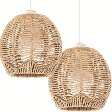2pcs Art Deco Rattan Pendant Light Shades, Woven Basket Chandelier Covers For Home Dining Room Cafe Tea Shop Decor, 5.89" X 5.51" - No Electricity Or Battery Needed, Weaved, Basket Lamp Shades - Apricot - View 1
