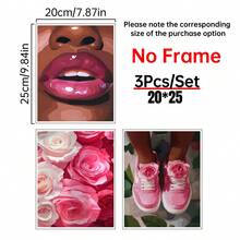 3PCS Poster, Sneaker Print Flower Art,Fashion Wall Art Decor Art,Pink Floral Decorations, A Gift For A Girl,Canvas Art Wall, Room Posters, Home Decoration, Room Decoration Items, Bedroom, Kitchen, Living Room, Corridor Decoration, Optional Frames - 3PCS - View 14