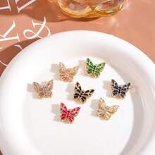3pcs Fashionable Copper Rhinestone Butterfly Pendant, DIY Craft Jewelry Supplies For Earrings, Bracelets, Necklaces