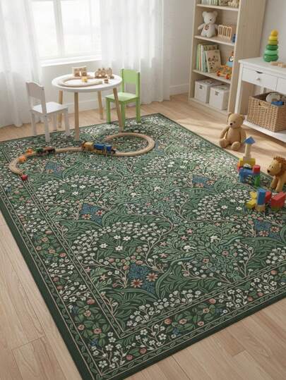 1pc Dark Green Shrub Floral Decorative Carpet, Decorative Rug, Bedroom Decor, Small Rug, Carpet, Home Decor, Living Room Carpet, Small Living Room Rug, Bedroom Rug, Living Room Home Decor, Outdoor Rug, Washable Carpet