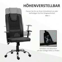 Vinsetto Ergonomic Office Chair, Height Adjustable With Tilt Function And Armrests, Supporting Up To 120 Kg, Black Color For Optimal Working Comfort. - 黑色 - 查看 4