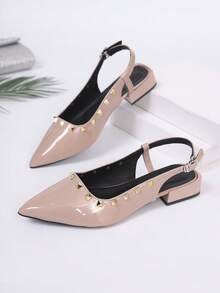 Giày sandal đế bằng đính đá, mũi nhọn, giày dự tiệc, giày bít mũi, quai ngang, kiểu dáng thời trang mạng xã hội, màu hồng, thích hợp cho thanh thiếu niên và học sinh. - Hồng - Xem 5
