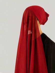 1pc 2-In-1 Chiffon Hijab With Undercap, Silky Soft & Breathable Jersey Hijab & Undercap Set, Suitable For Muslim Daily Wear - Multicolor - View 6