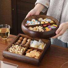 1 đĩa tre chia ngăn, khay trưng bày tráng miệng, đĩa đựng trái cây đa năng, thích hợp để trang trí bàn ăn, đĩa ăn gia đình và nhà bếp. - Đĩa đựng trái cây chia ngăn màu quả óc chó - Xem 6