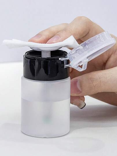 1pc 60ml Nail Polish Remover Pump Bottle, Transparent Portable Small Press Bottle, Nail Polish Remover Pump, Suitable For Cleaning Liquid, Tinting Liquid, Nail Polish Remover Pump, Lip And Eye Makeup Remover, Makeup Remover Cap