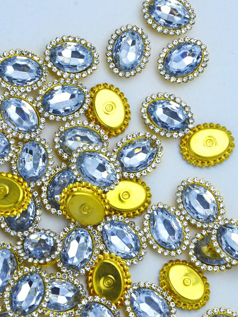 50pcs White Oval Bicolor Sunflower Handmade Rhinestone Claw, Suitable For Clothing, Shoes, Hats, Bags And Other DIY Decoration Materials And Accessories - White - View 1