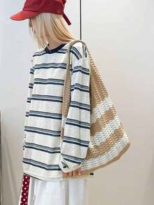 返校季韩版休闲单肩通勤包，大容量编织手提包，适合日常休闲外出，简约购物单肩/腋下包 - 彩色 - 查看 4