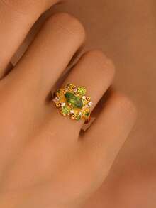 1pc Vintage Baroque Style Copper Alloy Zirconia Stone Women's Ring, Suitable For Party, Wedding, Retro Themed Occasions - Multicolor - View 4