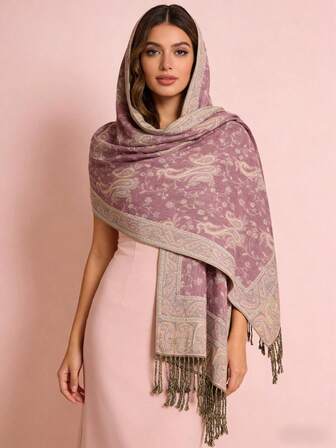 1件装女士优雅佩斯利提花围巾/披肩，适合日常外出、旅行和摄影，秋冬季适用。