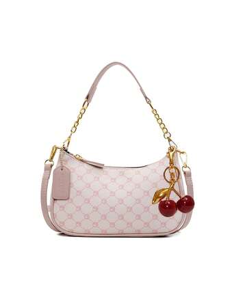 Nuevo bolso de hombro de moda clásico con diseño de estrella rosa, material de PU impermeable, diseño de letra decorativa, bolso de hombro de unicolor en forma de media luna, bolso de hombro con cadena, billetera de mujer con colgante de cereza, elegante bolso de negocios y viajes, ligero, amplio espacio de almacenamiento, adecuado para compras, reuniones, se puede usar cruzado.