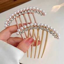 1pc Alloy Faux Pearl Hair Clip Comb, Women's Rhinestone Side Comb, Elegant Hair Accessory, Suitable For Daily Wear And Weddings, Head Accessories, Party, Hair Accessories For Women - 1 - View 4