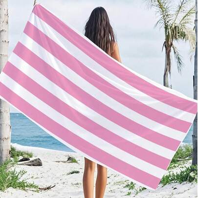 1条超细纤维速干沙滩巾，250克/平方米，彩色条纹，成人浴巾，多功能瑜伽披肩，沙滩垫，尺寸可选70x140厘米和90x180厘米，适合旅行、露营、游泳等，便携易用。泳池毛巾浴室装饰