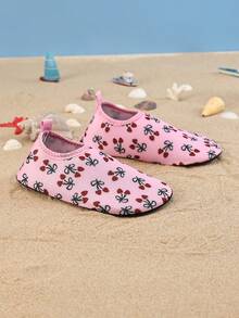 1 Paar neue bequeme modische lässige leichte süße Cartoon-Kirsch-Schleifen-Muster Outdoor-Strand-Fußschutz-Rosa-Bach-/Wasserschuhe für Mädchen für Frühling/Sommer/Herbst - Pink - Übersicht 1