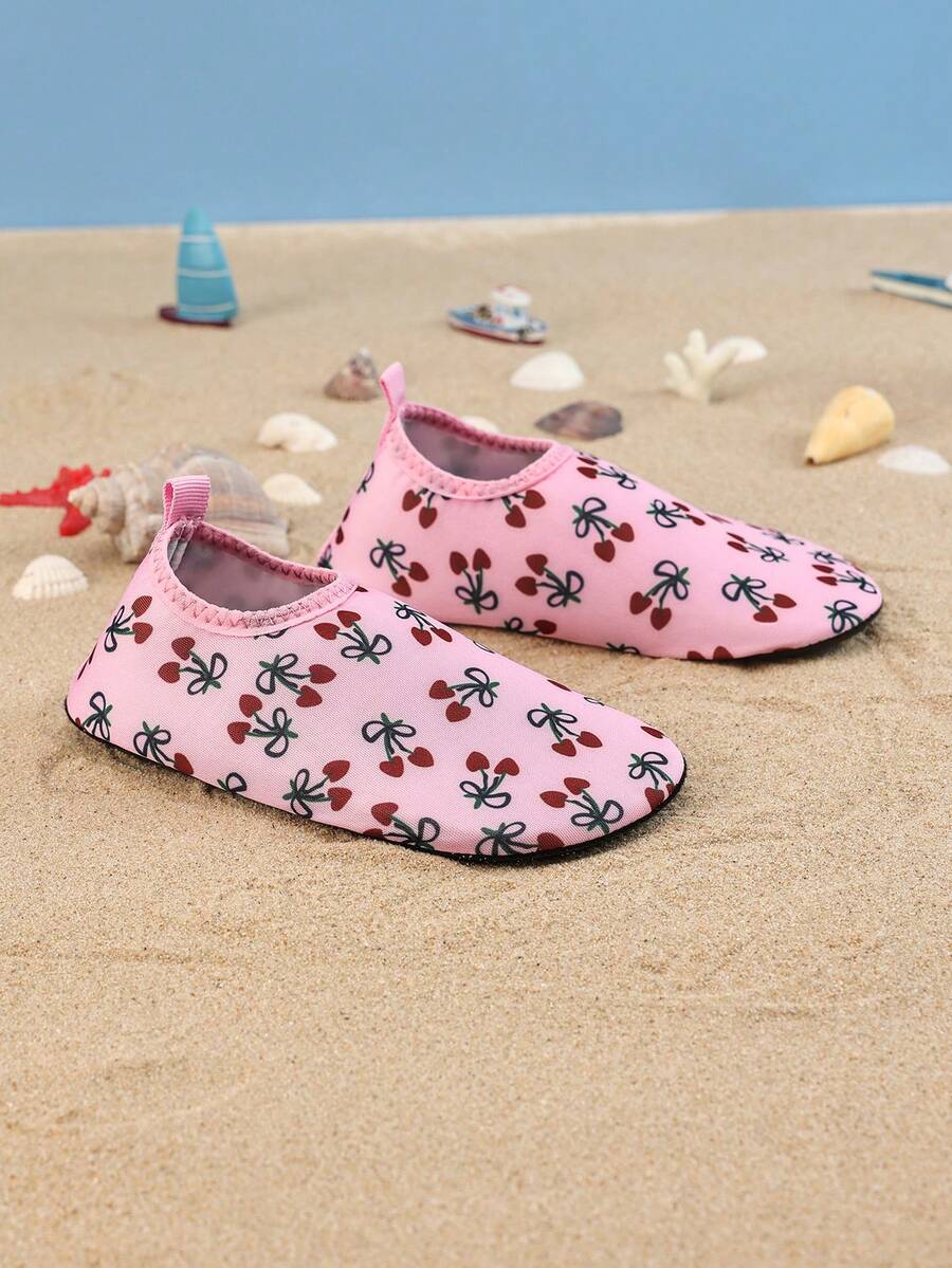 1 Paar neue bequeme modische lässige leichte süße Cartoon-Kirsch-Schleifen-Muster Outdoor-Strand-Fußschutz-Rosa-Bach-/Wasserschuhe für Mädchen für Frühling/Sommer/Herbst - Pink - Übersicht 1