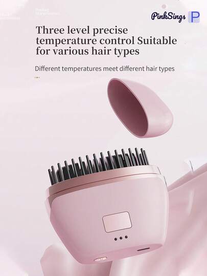PinkSings 迷你直发器，无线充电便携式直发梳，三档温度调节，快速加热热梳和防烫外壳，居家旅行必备礼品