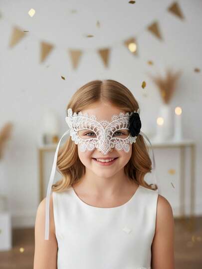 1件装女士/女孩蕾丝蝴蝶半脸面具，白色蕾丝面具，派对面具，亲子款，成人女性个性化面具，化装舞会面具