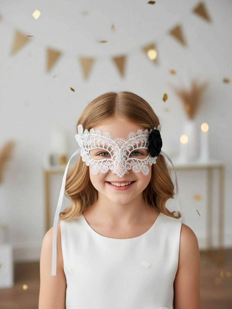 1件装女士/女孩蕾丝蝴蝶半脸面具，白色蕾丝面具，派对面具，亲子款，成人女性个性化面具，化装舞会面具 - 白色 - 查看 1