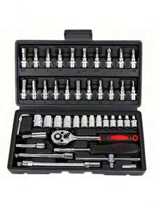 151/46pcs Comprehensive Mechanical Tool Set - 1/4", 3/8", 1/2" Deep And Standard Sockets, Ratchet Wrench Set, S2 And CR-V Sockets, Automotive Repair And Home Mechanic Kit, Including Combination Wrenches, Accessories And Storage Box - Random - View 9