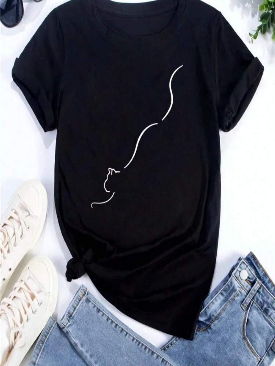 Women Kawaii Cats Print Summer Cute Women Tshirt Funny Cartoon T Shirt Female Ullzang T-Shirt 90s Fashion Korean Style Top Tee - Black - View 1