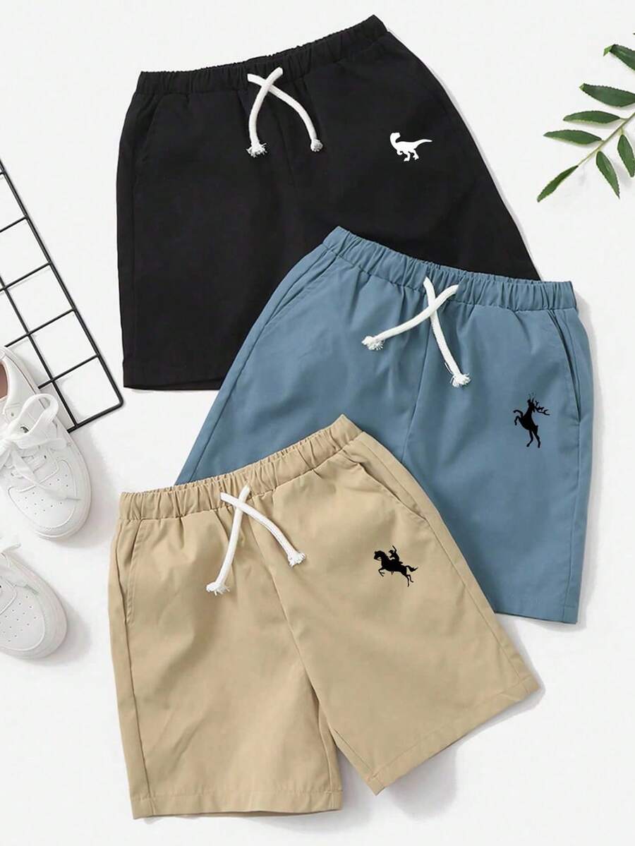 3 chiếc quần short họa tiết hoạt hình cho bé trai tuổi teen, có dây rút ở eo và túi chéo. - Nhiều màu - Xem 1