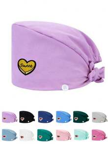 1 pezzo Cappellino da lavoro per donne in materiale di poliestere con stampa digitale a motivo a cuore del marchio, regolabile con elastico, adatto per medici, infermieri, saloni di bellezza, cliniche veterinarie, addetti alle pulizie e personale di servizio - Multicolore - Visualizzare 10