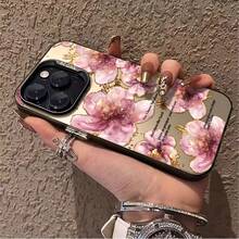 1个粉色花卉手机壳，兼容苹果手机11/12/13/14/15/16/17 Pro Max/X/7 Plus/8 Plus/XS Max/XS，硅胶材质，防震，复古轻奢风格，优雅惊艳，可送朋友，可送爱人。 - 黑色 - 查看 3