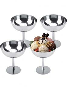 1/2/4/6/12 Pcs Stainless Steel Ice Cream Cups And Dessert Bowls - Round Base Pudding Trays, Salad/Fruit/Yogurt/Snack/Candy Plates, Suitable For Party/Wedding/Gathering/Ramadan - Silver - View 3