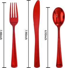 NOCCUR 180PCS Gold Plastic Cutlery Set - Gold Plastic Silverware Disposable - Include 60 Forks, 60 Spoons, 60 Knives - Perfect For Wedding_Fall Party_Thanksgiving - ColorE - 查看 3