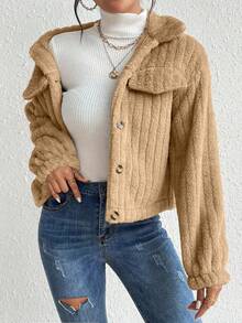 Novedades otoño/invierno para mujer chaqueta casual , sensual y elegante para el día a día Ideal para salidas, vacaciones, reuniones y festivales Cálido, resistente al viento y al frío Perfecto para Año Nuevo, Navidad, Halloween y San Valentín Cazadora con diseño de solapa con botón delantero de franela - Camel - Ver 1