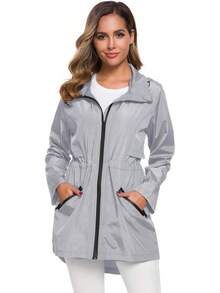 Women's Long Raincoat With Hood Outdoor Lightweight Windbreaker Waterproof - Lgr - Xem 3