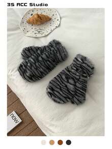 Luxury Plush Faux Fur Tiger Print Mittens For Women, Warm Winter Gloves, Windproof, Cute Furry Versatile Gloves - Multicolor - View 12