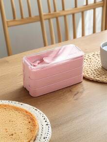 三层午餐盒，三个隔层，可微波炉加热和洗碗机清洗，可堆叠，含叉子和勺子 - 彩色 - 查看 13