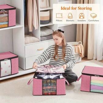 3pcs Foldable Home Storage Bags, Household Organizer For Clothes, Bedding, Sweaters, Pillows And Closet Storage