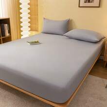 1pc Solid Color Fitted Sheet, Mattress Protector, Mattress Cover For Bed, Soft And Breathable, For All Size Bed -Twin, Full, King, Queen Size Sheet Deep Pocket Up To 11.8 Inch Home Textile Wrinkle-Free Better For Sleep, Machine Washable King Queen Full Twin Size - Grey - View 4