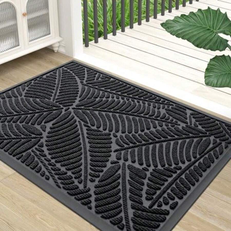 Waterproof Doormat Sturdy Natural Rubber Front Indoor Mat Non Slip Low Profile Indoor Outdoor Door Mats Stain And Fade Resistant Floor Mat Easy Clean Patio Entrance Mat 30''x17'' Black - 30x17 - 查看 1