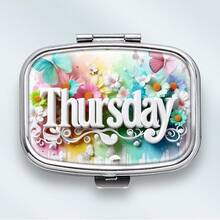 1pc Weekly Pill Organizer - Daily Theme Metal Medicine Box, Square Double Compartment Storage Case, Multi-Purpose Organizer, Ideal For Medications And Jewelry, Makes A Unique Gift For Family And Friends - Tuesday - View 4