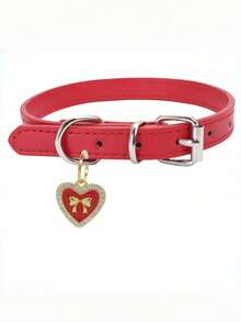 一件精致优雅的PU皮革猫狗项圈，可调节经典复古皮革宠物情人节项圈，镶钻心形吊坠猫项圈，PU皮革镶钻猫狗饰品，时尚宠物配饰猫狗饰品，宠物服装装饰狗狗小猫项圈宠物项圈小猫项圈卡通猫项圈宠物礼物拍照道具可爱宠物项链狗狗项链小狗项链狗狗项链 - 彩色 - 查看 11