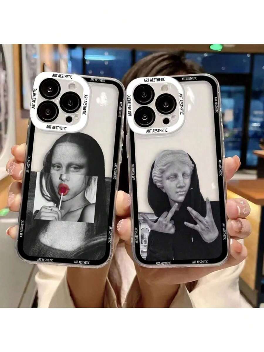Étui de téléphone transparent personnalisé avec l'œuvre d'art "La Joconde" de David. Compatible avec les modèles 16E, 16, 15, 14, 12, 13, 11 Pro, 8, 7, SE, Plus, X, XR, XS Max. Également compatible avec les modèles Galaxy S17 Pro, S17 Pro Max, S17. - NCCLR05 - Voir 1