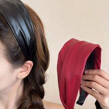 1 Piece Solid Color Casual Elegant Leather PU Headband, Four Seasons Fashion Hair Accessories, Retro Leather Headband Women's Wide Edge Headband New Hairpin High-End Headgear - 紅色 - 查看 2