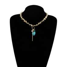 European And American Jewelry Geometric Square Emerald Turquoise Necklace For Women, Retro And Light Luxury Irregular Beaded Necklace, Valentine's Day Gift - Gold - View 5