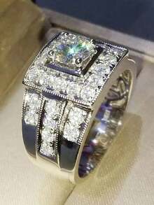 1pc Elegant Cubic Zirconia Ring, Women's Wedding Engagement Party Jewelry Gift - Silver - View 3