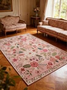1pc Pink Floral Decorative Carpet, Living Room Rug, Area Rug, Living Room Area Carpet, Small Area Mat, Home Decor, Large Living Room Carpet, Round Carpet, Home Living Room Decor, Room Decor, Washable Rug - Multicolor - View 4