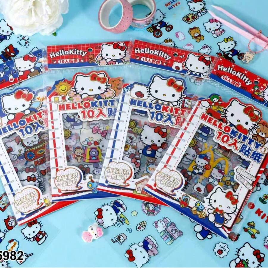 1 Set/10pcs Japanese Anime Cartoon Characters, Cartoon Cats, Red And Blue Series Cartoons, 10 In 10 Stickers, High Beauty Girl Heart, Student Fun Handmade DIY Scene Stickers, Cute And Beautiful, A Gift For Friends, Creating A Sense Of Surprise, Good-Looking And Affordable, New Year's Gift, Valentine's Day Gift, Easter Gift(Stochastic Style) - Multicolor - View 1