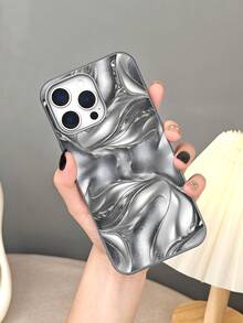 Handyhülle mit unregelmäßigem, metallisch schimmerndem Wellenmuster, ideal als Geschenk für Freunde. kompatibel mit iPhone 17Promax 17Air 17pro 17 16 15 14 13 12 Plus Pro S25Ultra S25plus S25 S24 S23 plus FE Hülle. - Braun - Übersicht 8