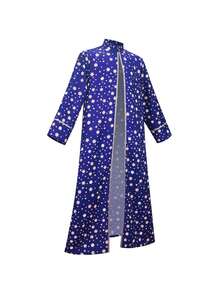 Men Adult Wizard Cosplay Magician Performance Costume Blue Starry Robe + Pointed Hat Set - Blue - View 5